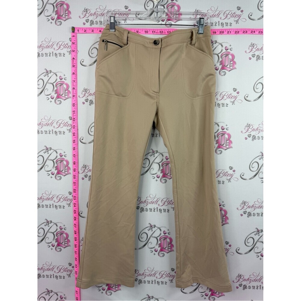 Birdy & grace pants crop Stretch Flare Pants in Tan with Front Zip Pocket